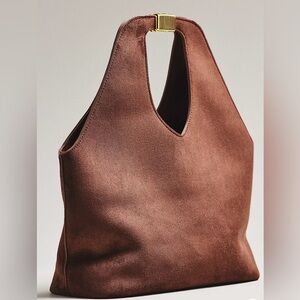 Anthropologie Faux Suede Gilded Handle Chocolate Tote Bag